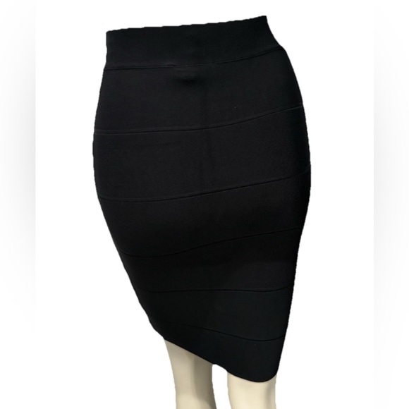 BCBGMAXAZRIA Black Bandage Pencil Skirt XS Bodycon Stretch High Waist Knit Midi - Picture 3 of 7